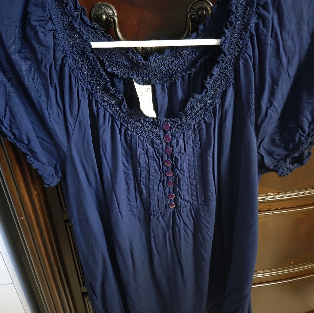 Faded Glory Dark Blue Blouse with Button Detail
